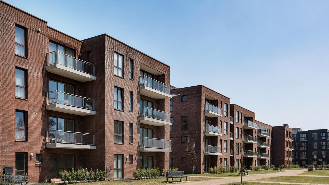Row of Dutch social housing apartment blocks assessed with NEN 2767